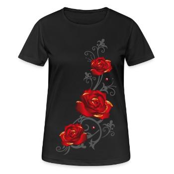 Vrille avec des roses rouges et des feuilles - T-shirt respirant Femme - noir - Devant - AI Model Female 172 light (172cm)
