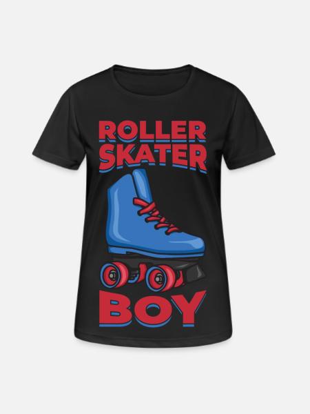 Rollerskates Junge - Frauen T-Shirt atmungsaktiv - Schwarz