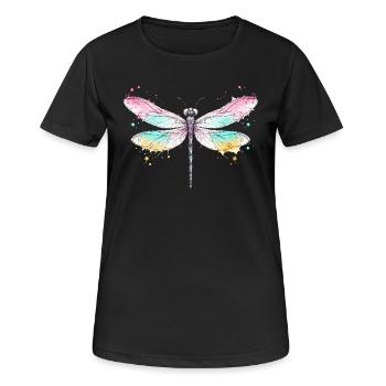 Libelle mit Aquarellflügeln - Frauen T-Shirt atmungsaktiv - Schwarz - Vorne - AI Model Female 172 light (172cm)