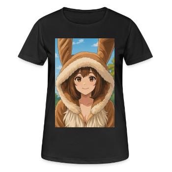 Hase Hoodie Anime Charme - Frauen T-Shirt atmungsaktiv - Schwarz - Vorne - AI Model Female 172 light (172cm)