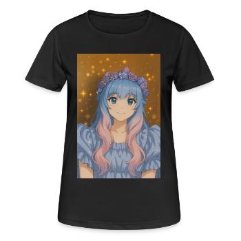 Blumenkrone Animefig mit Pastellhaar - Frauen T-Shirt atmungsaktiv - Schwarz - Vorne - AI Model Female 172 light (172cm)