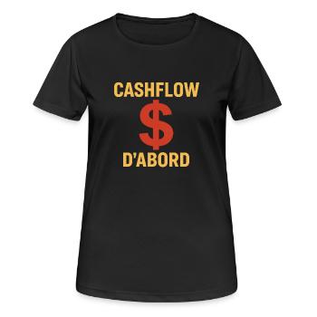 Cashflow zuerst – Priorität für Investoren - Frauen T-Shirt atmungsaktiv - Schwarz - Vorne - AI Model Female 172 light (172cm)