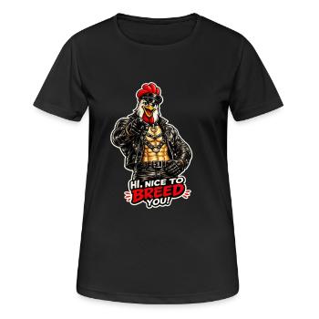 Hi, nice to breed you! TOF-Design - Frauen T-Shirt atmungsaktiv - Schwarz - Vorne - AI Model Female 172 light (172cm)