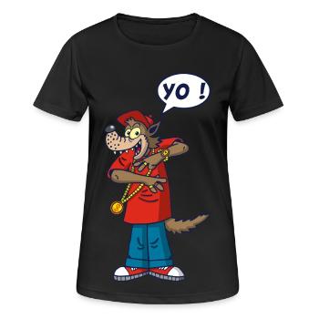Loup rappeur - T-shirt respirant Femme - noir - Devant - AI Model Female 172 light (172cm)