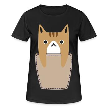 Brusttasche mit Katze - Frauen T-Shirt atmungsaktiv - Schwarz - Vorne - AI Model Female 172 light (172cm)