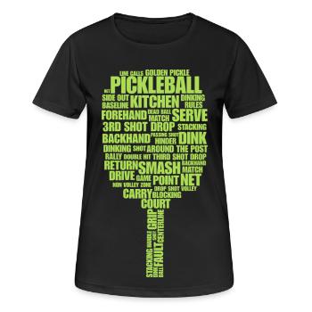 Termes Pickleball Art de mots - Typographie des raquettes - T-shirt respirant Femme - noir - Devant - AI Model Female 172 light (172cm)