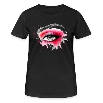 Œil aquarelle avec maquillage rose - T-shirt respirant Femme - noir - Devant - AI Model Female 172 light (172cm)