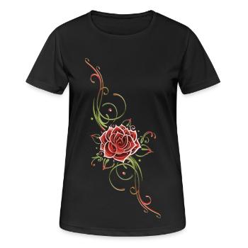 Filigranes Tribal mit Rosenblüte, rose - Frauen T-Shirt atmungsaktiv - Schwarz - Vorne - AI Model Female 172 light (172cm)
