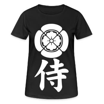 Emblème samouraï du clan Oda (blanc) - T-shirt respirant Femme - noir - Devant - AI Model Female 172 light (172cm)