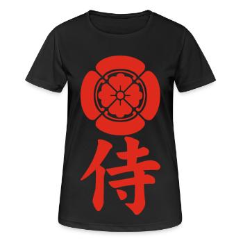 Emblème samouraï du clan Oda (rouge) - T-shirt respirant Femme - noir - Devant - AI Model Female 172 light (172cm)