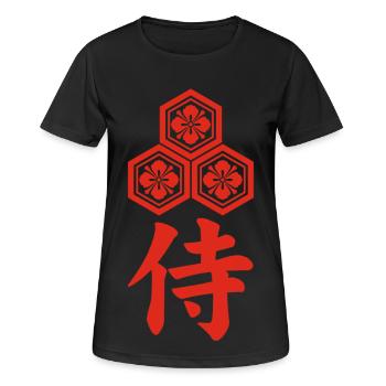 Emblème samouraï du clan Asai (rouge) - T-shirt respirant Femme - noir - Devant - AI Model Female 172 light (172cm)