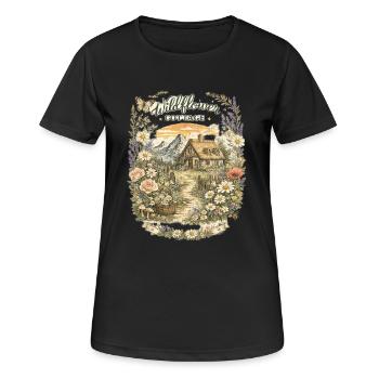 Landhaus und Wildblumen - Frauen T-Shirt atmungsaktiv - Schwarz - Vorne - AI Model Female 172 light (172cm)