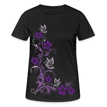 Hibiscus fleurs et papillons - T-shirt respirant Femme - noir - Devant - AI Model Female 172 light (172cm)