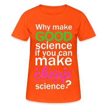 Cheap Science - Frauen T-Shirt atmungsaktiv - Neonorange - Vorne - AI Model Female 172 dark (172cm)