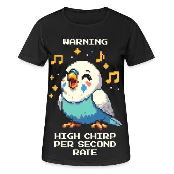 Warnung: Hohe Zwitscherfrequenz | Wellensittich - Frauen T-Shirt atmungsaktiv - Schwarz - Vorne - AI Model Female 172 light (172cm)