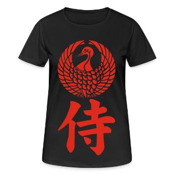 Emblème samouraï du clan Mori (rouge) - T-shirt respirant Femme - noir - Devant - AI Model Female 172 light (172cm)