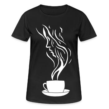 Ein Gesicht und eine Tasse Kaffee - Frauen T-Shirt atmungsaktiv - Schwarz - Vorne - AI Model Female 172 light (172cm)