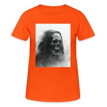 Crâne sombre dans le brouillard - T-shirt respirant Femme - orange néon - Devant - AI Model Female 172 dark (172cm)