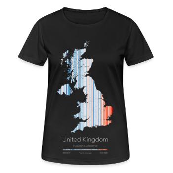 UK – Climate History Warming Stripes Map Print - Women's Breathable T-Shirt - black - Front - AI Model Female 172 light (172cm)