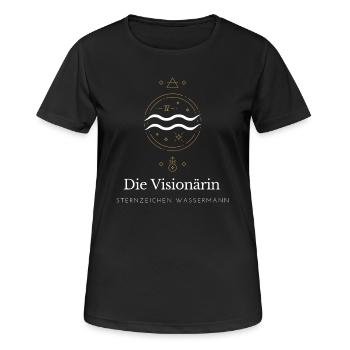 Die Visionärin Kosmos - Frauen T-Shirt atmungsaktiv - Schwarz - Vorne - AI Model Female 172 light (172cm)
