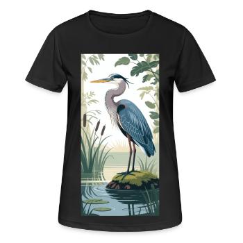 Jeune héron cendré dans la nature - T-shirt respirant Femme - noir - Devant - AI Model Female 172 light (172cm)