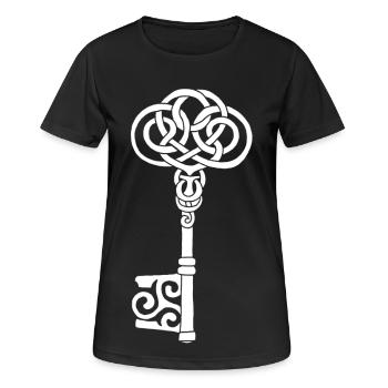 Weißer keltischer Schlüssel - Frauen T-Shirt atmungsaktiv - Schwarz - Vorne - AI Model Female 172 light (172cm)