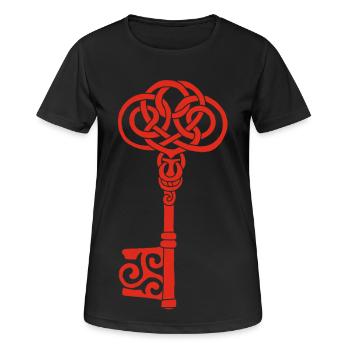 Roter keltischer Schlüssel - Frauen T-Shirt atmungsaktiv - Schwarz - Vorne - AI Model Female 172 light (172cm)
