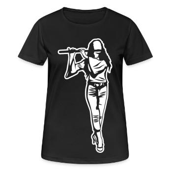 Flöte Mädchen Zeichnung - Frauen T-Shirt atmungsaktiv - Schwarz - Vorne - AI Model Female 172 light (172cm)