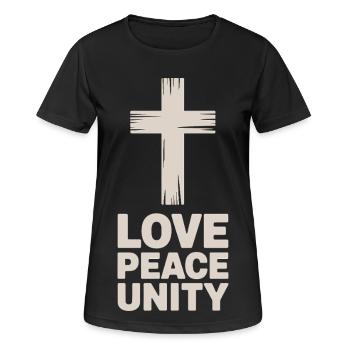 Liebe Frieden Einheit Christlich Kreuz - Frauen T-Shirt atmungsaktiv - Schwarz - Vorne - AI Model Female 172 light (172cm)