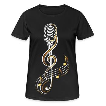 Microphone vintage avec clé de sol – Musique - T-shirt respirant Femme - noir - Devant - AI Model Female 172 light (172cm)