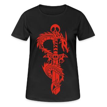 Der rote Drache und das Schwert - Frauen T-Shirt atmungsaktiv - Schwarz - Vorne - AI Model Female 172 light (172cm)