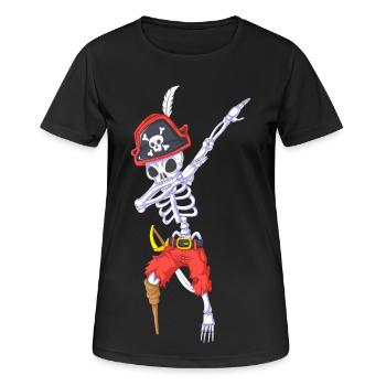 Tupfendes Piratenskelett Halloween - Frauen T-Shirt atmungsaktiv - Schwarz - Vorne - AI Model Female 172 light (172cm)