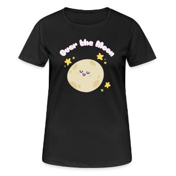 Over_the_Moon Phrasen Slang Redewendung lustig niedlichdesign - Frauen T-Shirt atmungsaktiv - Schwarz - Vorne - AI Model Female 172 light (172cm)
