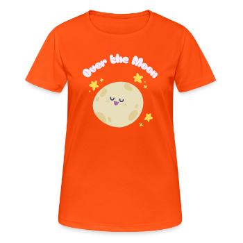 Over_the_Moon Phrasen Slang Redewendung lustig niedlichdesign - Frauen T-Shirt atmungsaktiv - Neonorange - Vorne - AI Model Female 172 dark (172cm)