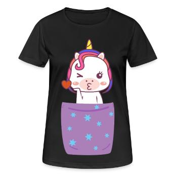 Licorne dans la poche de poitrine - T-shirt respirant Femme - noir - Devant - AI Model Female 172 light (172cm)