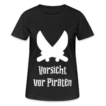 Vorsicht vor Piraten - Frauen T-Shirt atmungsaktiv - Schwarz - Vorne - AI Model Female 172 light (172cm)