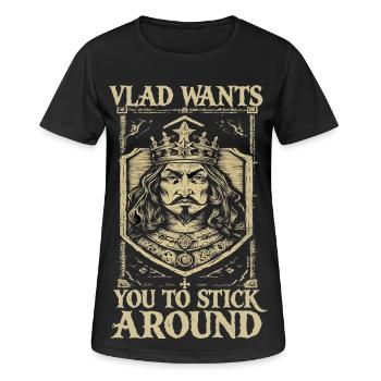 Vlad, veux-tu rester ? Graphisme du roi ? - T-shirt respirant Femme - noir - Devant - AI Model Female 172 light (172cm)