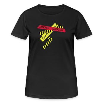 verschiedene Absperrbänder Gefahr und Vorsicht - Frauen T-Shirt atmungsaktiv - Schwarz - Vorne - AI Model Female 172 light (172cm)