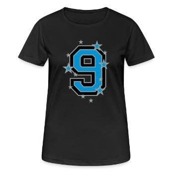Mit Sterne verzierte Nummer Neun - Frauen T-Shirt atmungsaktiv - Schwarz - Vorne - AI Model Female 172 light (172cm)