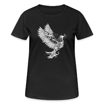 Zeichnung einer ornamental verzierten weißen Taube - Frauen T-Shirt atmungsaktiv - Schwarz - Vorne - AI Model Female 172 light (172cm)