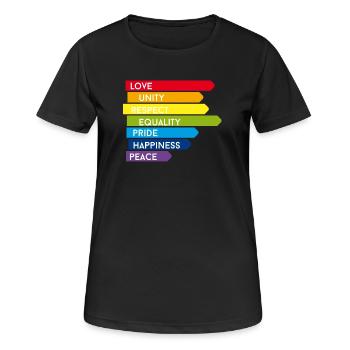 gay pride csd Regenbogen homo Parade stolz ehe lol - Frauen T-Shirt atmungsaktiv - Schwarz - Vorne - AI Model Female 172 light (172cm)
