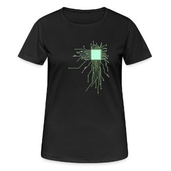 platine core processeur ordinateur nerd pc geek coeur cyborg - T-shirt respirant Femme - noir - Devant - AI Model Female 172 light (172cm)