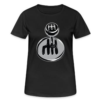 Gangschaltung - Autosport - Frauen T-Shirt atmungsaktiv - Schwarz - Vorne - AI Model Female 172 light (172cm)