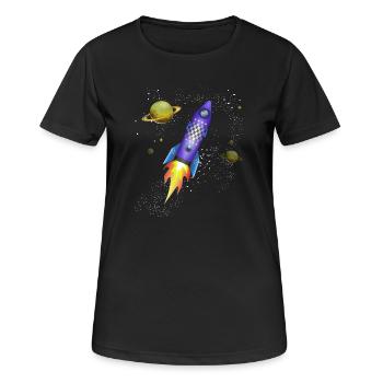 Fusée dans l'espace - T-shirt respirant Femme - noir - Devant - AI Model Female 172 light (172cm)