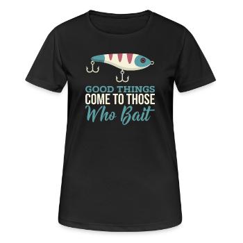 Dire de pêche aux carnassiers - Pêcheur sportif - Wobbler - T-shirt respirant Femme - noir - Devant - AI Model Female 172 light (172cm)