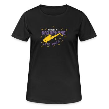 Saxophon - Frauen T-Shirt atmungsaktiv - Schwarz - Vorne - AI Model Female 172 light (172cm)