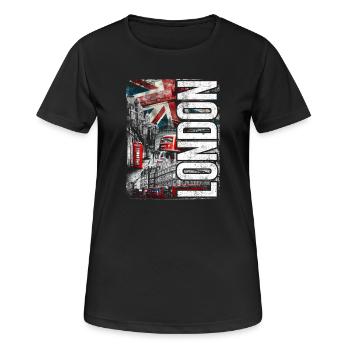 London Collage: Fahnen, Busse und Ziegel - Frauen T-Shirt atmungsaktiv - Schwarz - Vorne - AI Model Female 172 light (172cm)