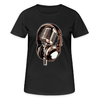 Microphone et écouteurs - T-shirt respirant Femme - noir - Devant - AI Model Female 172 light (172cm)