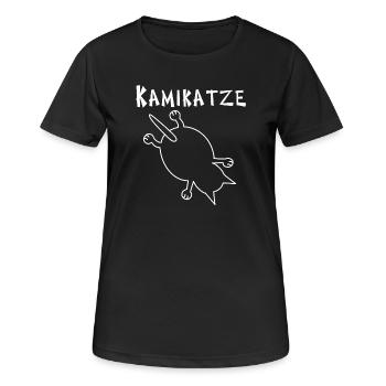 Kamikaze Katze: Abenteuer für jeden Teufelskerl - Frauen T-Shirt atmungsaktiv - Schwarz - Vorne - AI Model Female 172 light (172cm)