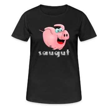 saugut - Sau - Ferkel - Frauen T-Shirt atmungsaktiv - Schwarz - Vorne - AI Model Female 172 light (172cm)